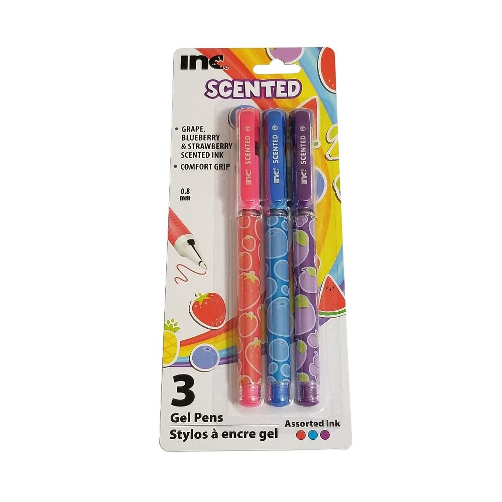 INC Scented Gel Pens (3 Pack) Grape, Blueberry & Strawberry with Comfort Grip